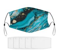 BVKWNTSA Reusable Respirator Face Mask with Filter - Turquoise Blue Gold Marble Printed Breathable Cotton Dust/Paint Safety Cover, Adjustable Ear Straps & Nose Wire