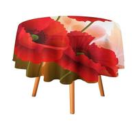 BVKWNTSA Round Tablecloth, for 36-70 Inch Round Tables, Poppy Flowers Vivid Petals Printed 100% Polyester Table Cloth Stain Resistant, Washable