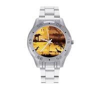 BVKWNTSA Sl usiness Steel Band African Grassland Animals Printed Watch for Men - Elegant Quartz Analog Wristwatch, Lightweight & Comfortable