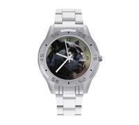 BVKWNTSA Sleek Business Steel Band Animal Panther Printed Watch for Men - Elegant Quartz Analog Wristwatch, Lightweight & Comfortable