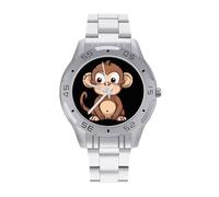 BVKWNTSA Sl usiness Steel Band Cartoon Brown Monkey Printed Watch for Men - Elegant Quartz Analog Wristwatch, Lightweight & Comfortable