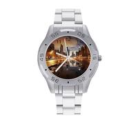 BVKWNTSA Sleek Business Steel Band Chicago Printed Watch for Men - Elegant Quartz Analog Wristwatch, Lightweight & Comfortable