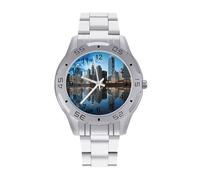 BVKWNTSA Sleek Business Steel Band Chicago Reflected Printed Watch for Men - Elegant Quartz Analog Wristwatch, Lightweight & Comfortable