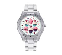 BVKWNTSA Sl usiness Steel Band Cupcake Candy Hearts Sweet Printed Watch for Men - Elegant Quartz Analog Wristwatch, Lightweight & Comfortable
