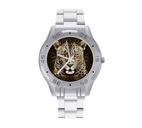 BVKWNTSA Sl usiness Steel Band Patterned Leopard Head Printed Watch for Men - Elegant Quartz Analog Wristwatch, Lightweight & Comfortable