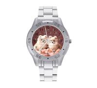 BVKWNTSA Sl usiness Steel Band Pomeranians Puppies Printed Watch for Men - Elegant Quartz Analog Wristwatch, Lightweight & Comfortable