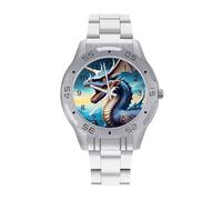 BVKWNTSA Sl usiness Steel Band Roaring Dragon Printed Watch for Men - Elegant Quartz Analog Wristwatch, Lightweight & Comfortable