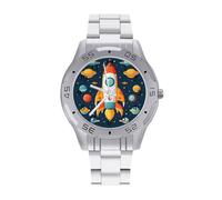 BVKWNTSA Sl usiness Steel Band Rocket Clipart Space Ship Printed Watch for Men - Elegant Quartz Analog Wristwatch, Lightweight & Comfortable