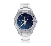 BVKWNTSA Sl usiness Steel Band Rocket in Space Printed Watch for Men - Elegant Quartz Analog Wristwatch, Lightweight & Comfortable