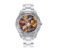 BVKWNTSA Sleek Business Steel Band Sea Shell Treasures Printed Watch for Men - Elegant Quartz Analog Wristwatch, Lightweight & Comfortable
