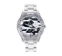 BVKWNTSA Sl usiness Steel Band Seals on Ice Printed Watch for Men - Elegant Quartz Analog Wristwatch, Lightweight & Comfortable