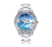 BVKWNTSA Sl usiness Steel Band Seaside Cruise Ship Printed Watch for Men - Elegant Quartz Analog Wristwatch, Lightweight & Comfortable