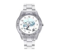 BVKWNTSA Sl usiness Steel Band Skiing Theme Printed Watch for Men - Elegant Quartz Analog Wristwatch, Lightweight & Comfortable