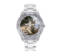 BVKWNTSA Sl usiness Steel Band Snow Mountain Wild Wolf Printed Watch for Men - Elegant Quartz Analog Wristwatch, Lightweight & Comfortable