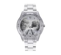 BVKWNTSA Sl usiness Steel Band Snowy Train Tracks Printed Watch for Men - Elegant Quartz Analog Wristwatch, Lightweight & Comfortable