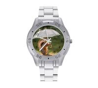 BVKWNTSA Sl usiness Steel Band Squirrel Hold A Umbrellas Printed Watch for Men - Elegant Quartz Analog Wristwatch, Lightweight & Comfortable