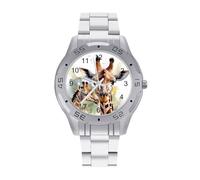 BVKWNTSA Sl usiness Steel Band Watercolor Deer Giraffe Printed Watch for Men - Elegant Quartz Analog Wristwatch, Lightweight & Comfortable