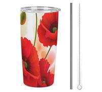 BVKWNTSA Stainless Steel Tumbler Poppy Flowers Vivid Petals Printed Insulated Travel Tumbler with Lid and Straw, Reusable