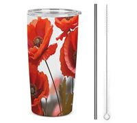 BVKWNTSA Stainless Steel Tumbler Poppy Flowers Vivid Petals1 Printed Insulated Travel Tumbler with Lid and Straw, Reusable