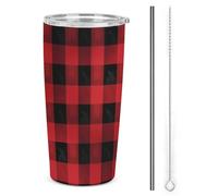 BVKWNTSA Stainless Steel Tumbler Red Black Buffalo Check Plaid Pattern Printed Insulated Travel Tumbler with Lid and Straw, Reusable