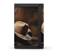 BVKWNTSA Stylish and Durable Cowboy Black Hat Western Boots Printed Tri-fold Wallet, Multi-Card Slots, Large Capacity and Portable