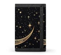 BVKWNTSA Stylish and Durable Crescent Moon Pattern on Black Background Printed Tri-fold Wallet, Multi-Card Slots, Large Capacity and Portable