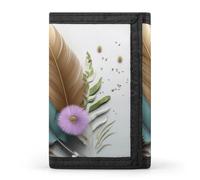 BVKWNTSA Stylish and Durable Feather Flower Printed Tri-fold Wallet, Multi-Card Slots, Large Capacity and Portable