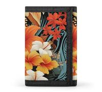 BVKWNTSA Stylish and Durable Flowers and Hawaiian Tribal Patterns on Black Background Printed Tri-fold Wallet, Multi-Card Slots, Large Capacity and Portable