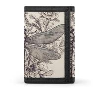 BVKWNTSA Stylish and Durable Hand Drawn Floral Dragonfly Printed Tri-fold Wallet, Multi-Card Slots, Large Capacity and Portable