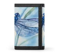BVKWNTSA Stylish and Durable Hand Painted Blue Dragonfly Printed Tri-fold Wallet, Multi-Card Slots, Large Capacity and Portable