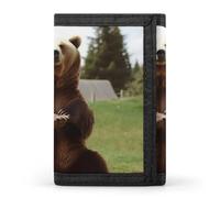 BVKWNTSA Stylish and Durable Hi Bear Sit on The Lawn Printed Tri-fold Wallet, Multi-Card Slots, Large Capacity and Portable