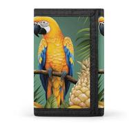 BVKWNTSA Stylish and Durable Summer Parrot Pineapple Bird Printed Tri-fold Wallet, Multi-Card Slots, Large Capacity and Portable