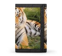 BVKWNTSA Stylish and Durable Tiger Laying on The Grass Printed Tri-fold Wallet, Multi-Card Slots, Large Capacity and Portable