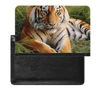 BVKWNTSA Stylish and Practical Tiger Laying on The Grass Printed Passport Protector is Your Perfect Travel Companion, Fully Protecting Your Passport Safety.