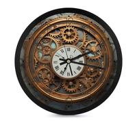 BVKWNTSA Stylish And Simple Plastic Rusty Steampunk Clock Printed Round Wall Clock, Accurate Timekeeping, Room Decoration