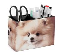 BVKWNTSA Stylish and Simple Pomeranians Puppies and Point Printed Leather Pen Holder, Keep Your Desktop Organized