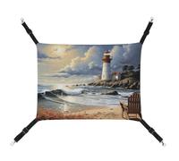 BVKWNTSA Suitable for All Seasons! Canvas Sea Lighthouse Sandbeach Printed Pet Hammock, Hanging Cat And Dog Bed, Breathable And Comfortable Essential