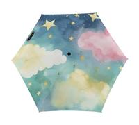 BVKWNTSA Sunscreen 5-fold Portable Parasol, Stars Watercolor Sky Printed Umbrella Is Small And Portable, Suitable for Summer Sun Protection, Rainy Day Travel, Travel, Etc.