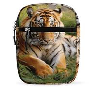 BVKWNTSA Waterproof Utility Crossbody Backpack, Tiger Laying on The Grass Printed Mini Sling Bag for Men Women,Chest Bag for Hiking Travel Sports Running