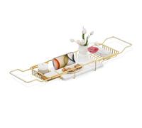 BVL Gold Bath Tray, Stainless Steel Bath Board with White Marble, Adjustable Bath Rack Bath Shelf Bath Trays for Across The Bath Organizer Storage