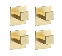 BVL Towel Hooks Brushed Gold, Pack of 4 Self-Adhesive Hooks Square Adhesive Hooks Wall Hooks Self-Adhesive