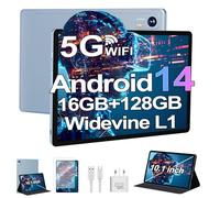 Bvlary 2026 Tablet 10.1 Inch Android tablet, 16GB RAM+128GB ROM (TF 2TB), Octa Core, 2.4GHz+5G WIFI 6,Widevine L1|8000mAh |Bt 5.0 |GMS |Type-C |13+8MP|Tablet with Keyboard & Mouse (Light Blue)