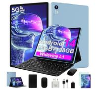 Bvlary Tablet 2025 Newest 10.1 Inch Android 14 tablet, 16GB RAM+128GB ROM (TF 1TB), Octa Core, 2.4GHz+5G WIFI 6,Widevine L1|8000mAh |Bt 5.0 |GMS |Type-C |13+8MP|Tablet with Keyboard & Mouse - blue