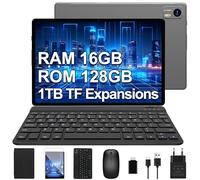 Bvlary Tablet Latest Android OS Tablet with 10 Inch FHD Display, Android Tablets with Keyboard Pen Case Mouse Earphone|16GB RAM 128GB ROM|WiFi 6 |BT5.0 |GPS |13MP Camera| 6000mAh| Widevine L1 Gray