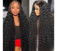 BVLBVL 28 x 6 inch Curly Human Hair Wig, 200 Density HD Lace Front Wig, 12A Deep Wavy Human Hair Front Wig: