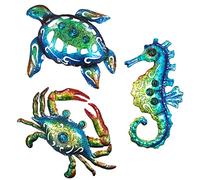 BVLFOOK Beach Wall Decor, Metal Coastal Ocean Tropical Decor, Sea Turtle Crab Seahorse, Nautical Tropical Decor, Wall Art 10 inch 3 Pack