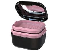 BVN Denture Bath Denture Case: Denture Cup for Soaking Dentures, Retainer Cleaner Case with Mirror, Mouth Guard Case, Aligner Case, Retainer Holder, Night Guard Case, False Teeth Container Black