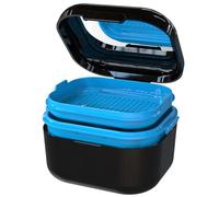 BVN Denture Bath Denture Case: Denture Cup for Soaking Dentures, Retainer Cleaner Case with Mirror, Mouth Guard Case, Aligner Case, Retainer Holder, Night Guard Case, False Teeth Container Black