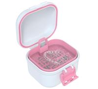 BVN Leak-Proof Denture Case, Denture Cup for Soaking Dentures, Retainer Cleaning Case (White+Pink)