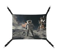 BVNMT Astronaut Landing on The Moon Printed Canvas Pet Hammock - Breathable & Foldable for Cats, Dogs & Small Pets - Ideal for Home, Travel & Pet Hospital - 16.9 X 13 X 7.9in